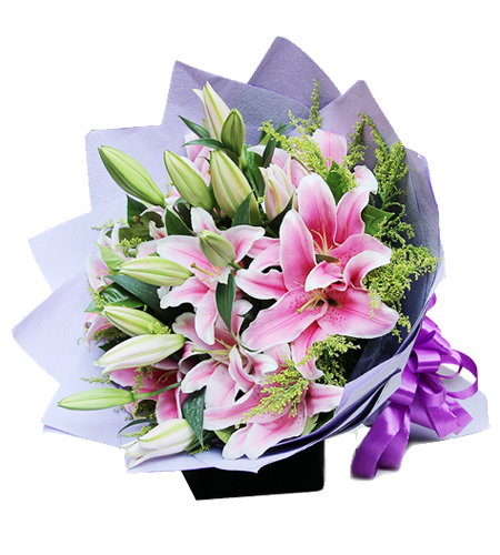 心花怒放 · 19朵粉百合花束