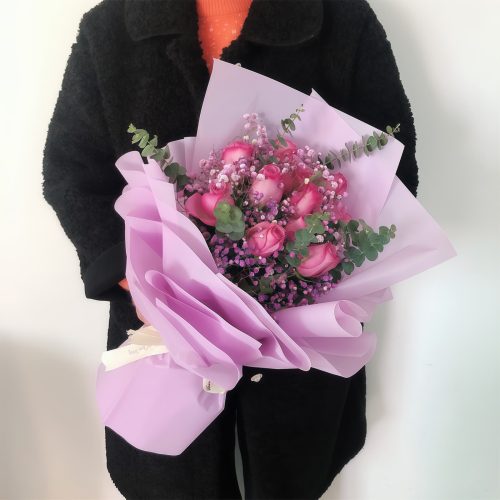 11 Purple Roses & Stargazer Bouquet – Midnight Elegance Midnight Elegance: 11 Purple Roses & Stargazer Bouquet