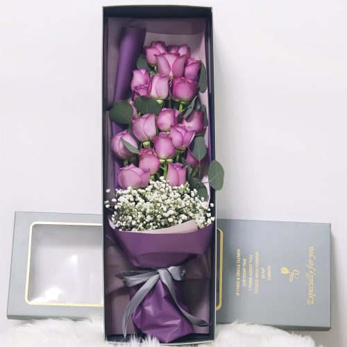 恋恋如卿 · 紫玫瑰长方形礼盒 19 Purple Roses Gift Box - Noble Heart | Elegant Floral Gift