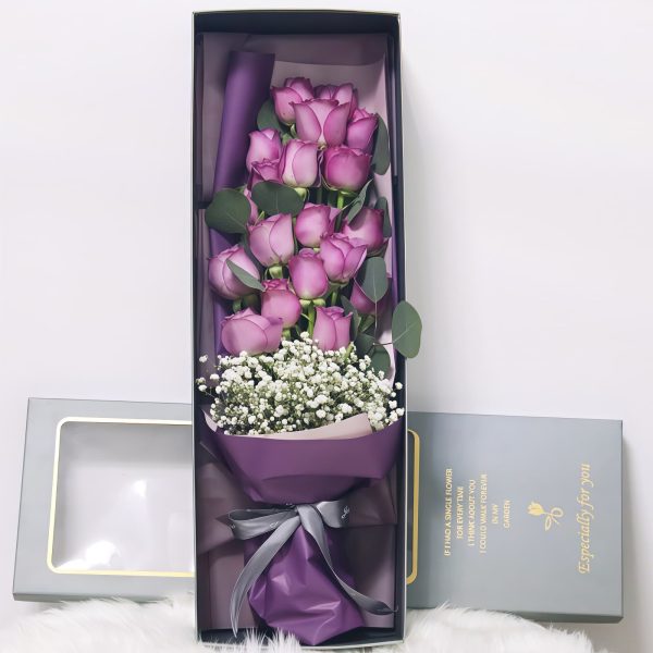 恋恋如卿 · 紫玫瑰长方形礼盒 19 Purple Roses Gift Box - Noble Heart | Elegant Floral Gift