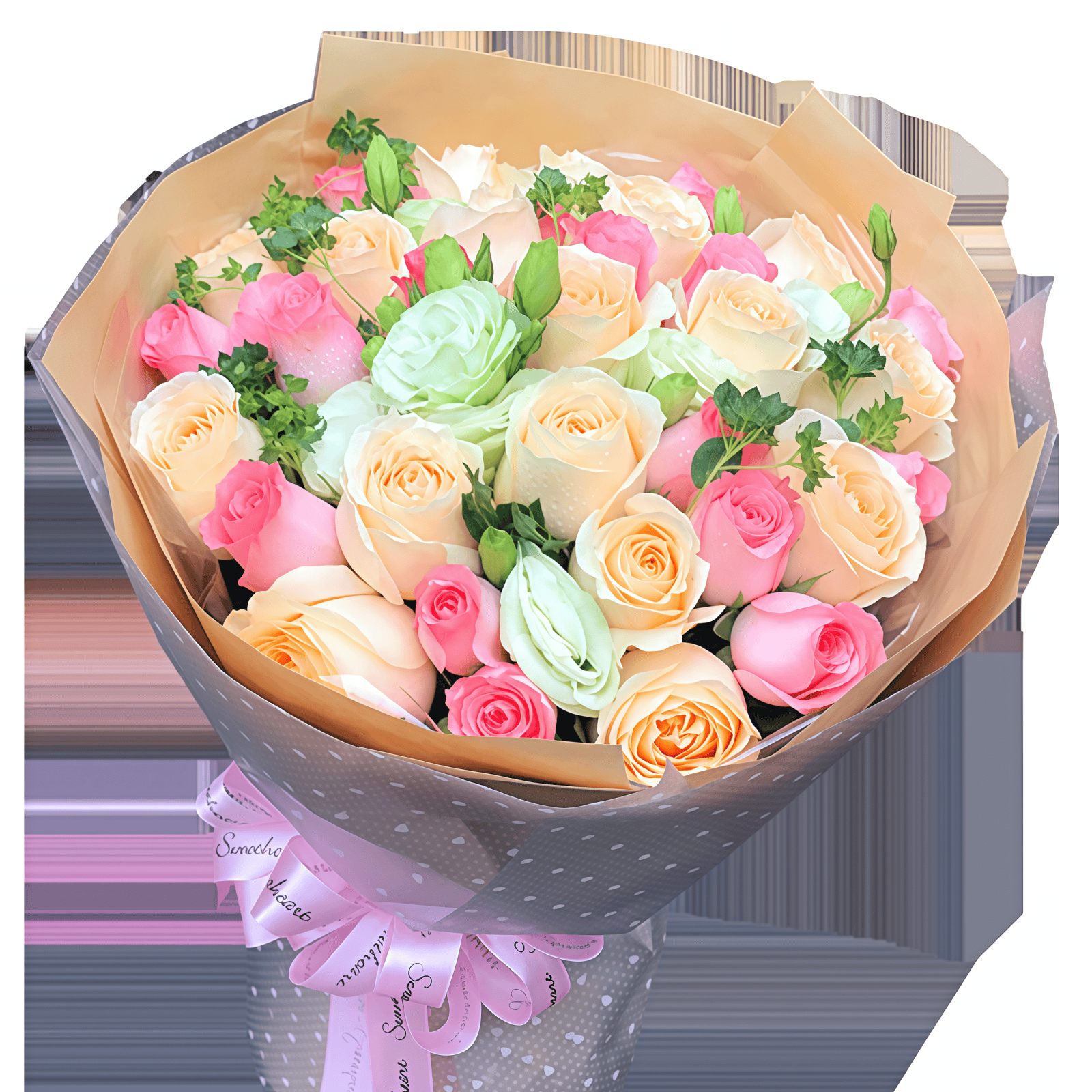 33 Champagne & Pink Roses Bouquet - Eternal Love Floral Gift - 3