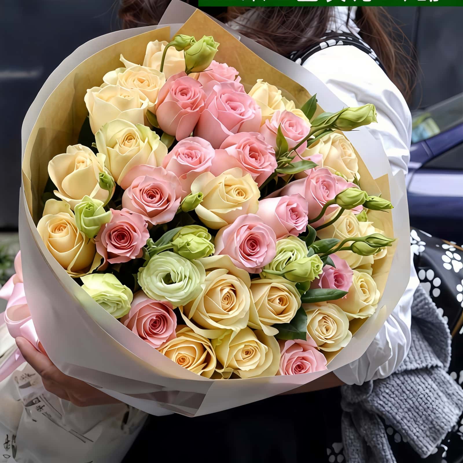 33 Champagne & Pink Roses Bouquet - Eternal Love Floral Gift - 2