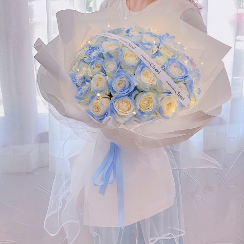 33 Ice Blue Roses Bouquet - Starry Night | Celestial Floral Gift