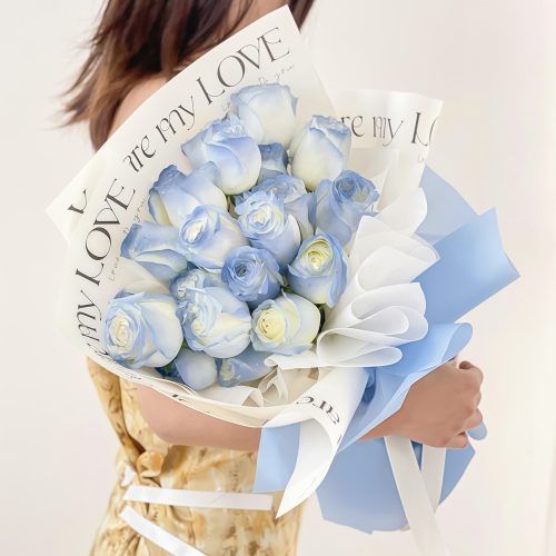 19 Ice Blue Roses Bouquet | Elegant Floral Gift for Special Occasions