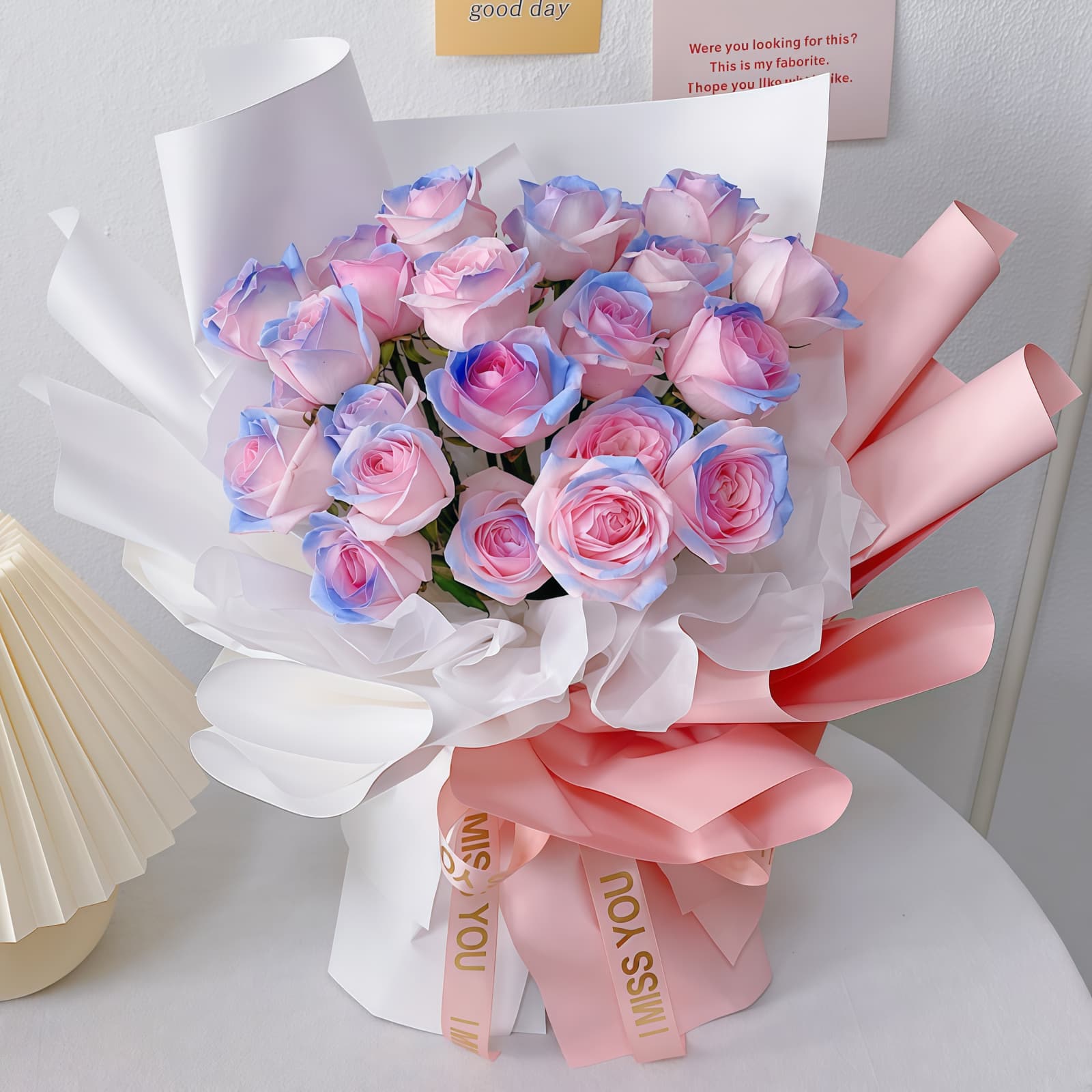 19 Isabella Roses Bouquet – Elegant Grace 19 Isabella Roses Bouquet | Elegant Pastel Pink & Blue Flower Gift