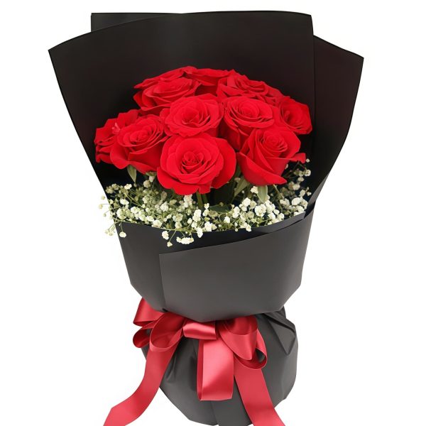 黑夜之光 · 11枝经典红玫瑰手捧花 11 Red Roses Bouquet - Midnight Glow | Romantic Floral Gift - 1