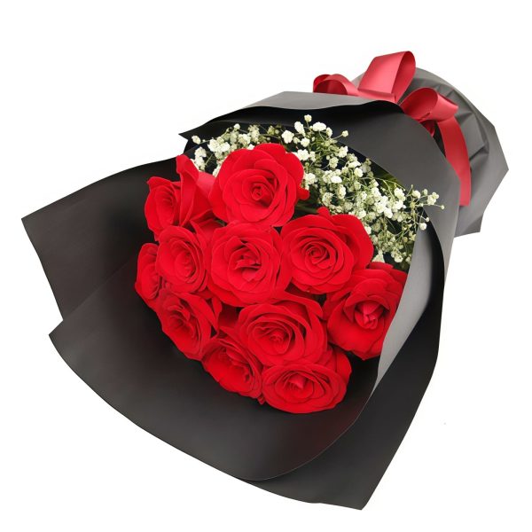 黑夜之光 · 11枝经典红玫瑰手捧花 11 Red Roses Bouquet - Midnight Glow | Romantic Floral Gift - 2