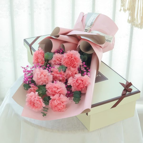 11 Pink Carnations Flower Box - Citrus Glow | Elegant Floral Gift