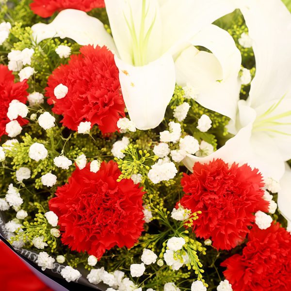 永恒祝福 · 19朵香槟玫瑰花束 19 Red Carnations & 5 White Lilies Bouquet | Timeless Grace Floral Gift - 2