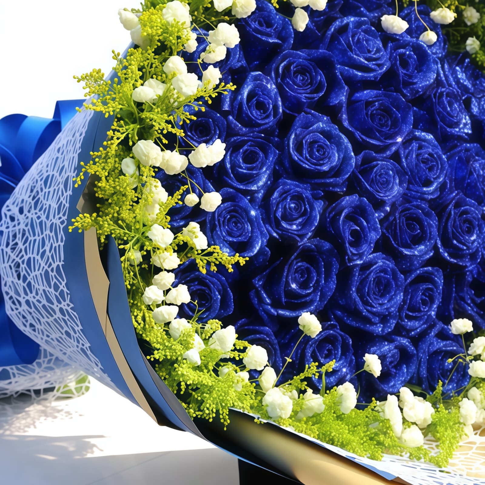 清醇的爱 · 蓝玫瑰与黄莺草 33 Blue Roses Bouquet - Radiant Joy | Unique Floral Arrangement - 2