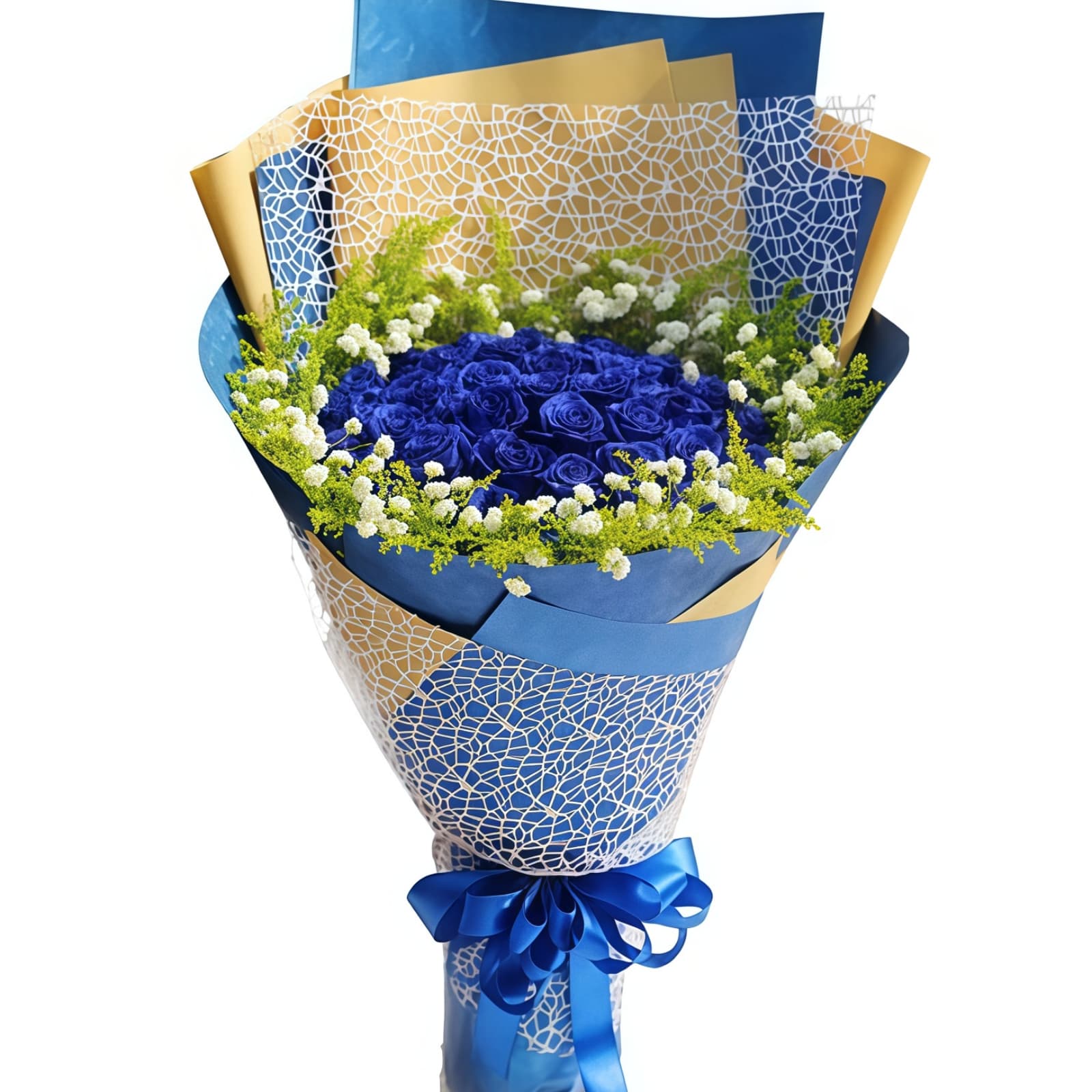 清醇的爱 · 蓝玫瑰与黄莺草 33 Blue Roses Bouquet - Radiant Joy | Unique Floral Arrangement - 3