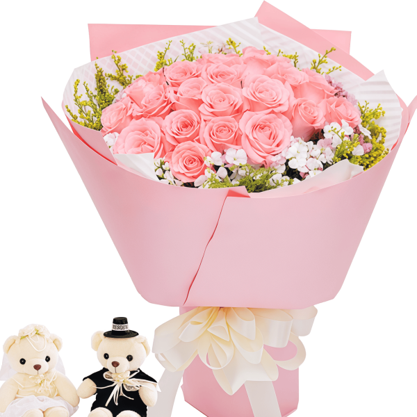 一起变老 · 19枝粉玫瑰手捧花 19 Pink Roses Bouquet - Everlasting Bond | Premium Floral Gift