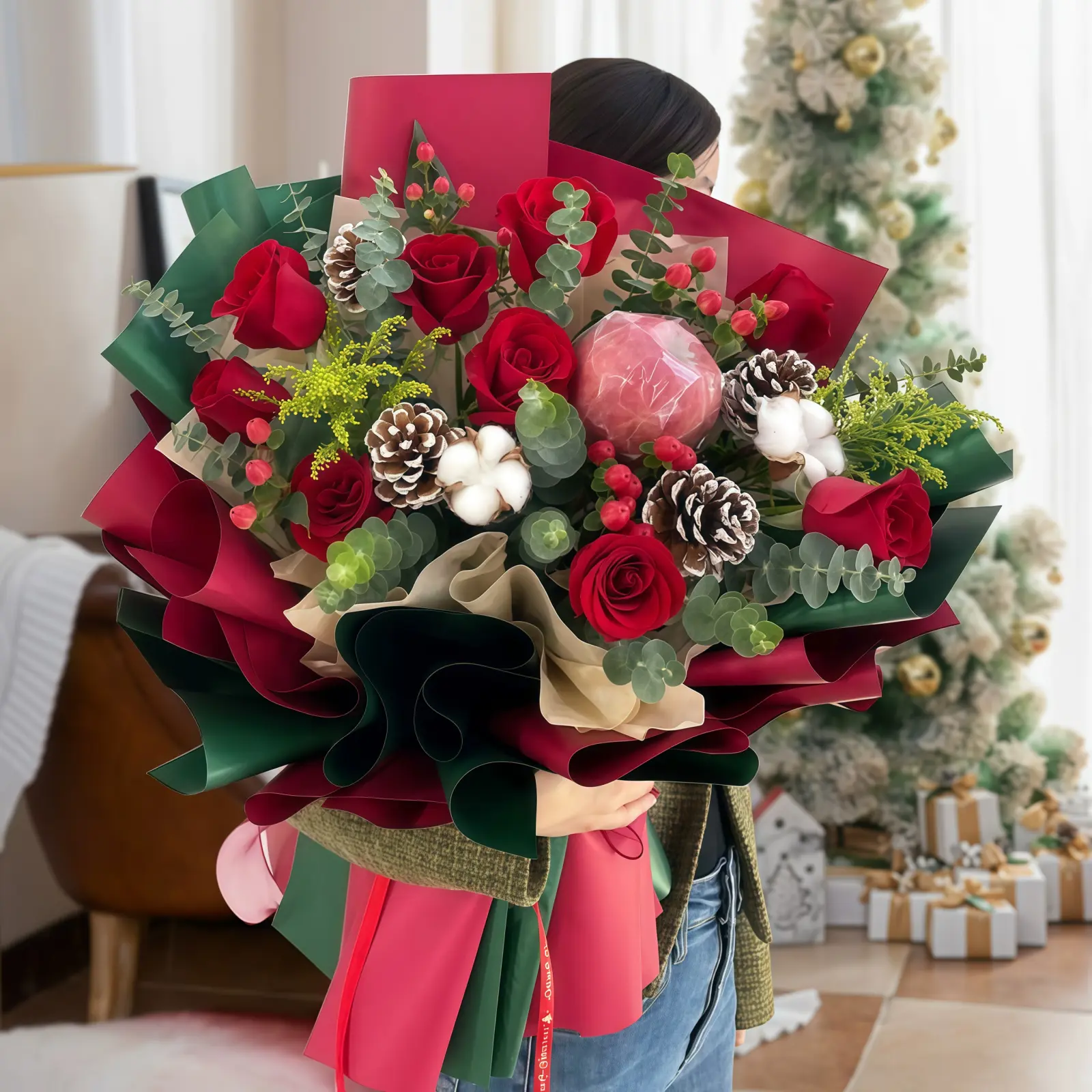 11 Red Roses Bouquet - Holiday Charm | Festive Floral Gift