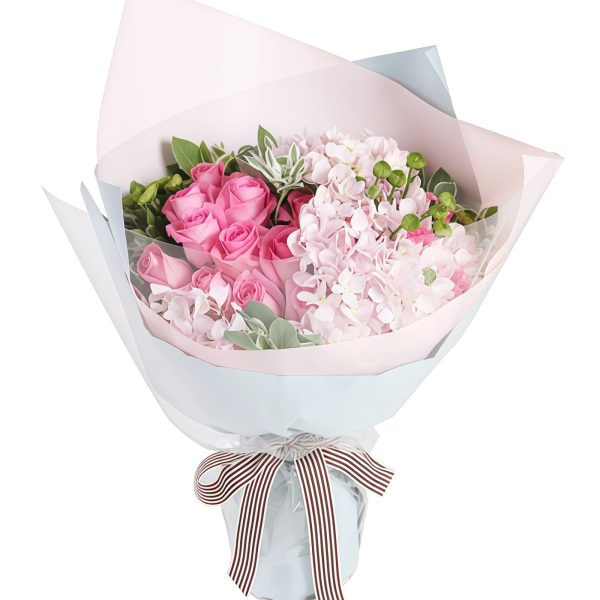 最美的旋律 · 粉玫瑰与绣球花束 Sweet Melody: Pink Roses & Hydrangea Bouquet | Elegant Floral Gift - 1