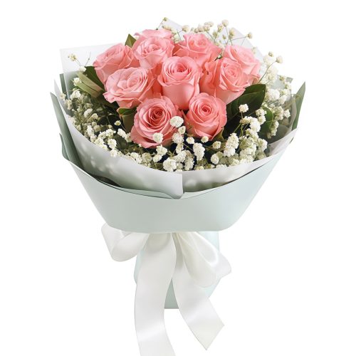 纯美时光 · 粉玫瑰与满天星点缀 11 Pink Roses Bouquet - Radiant Beauty with Stargazer Lilies - 1