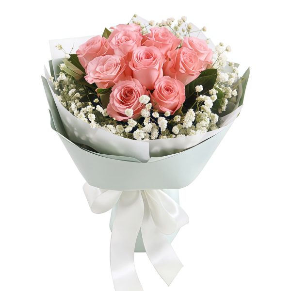 纯美时光 · 粉玫瑰与满天星点缀 11 Pink Roses Bouquet - Radiant Beauty with Stargazer Lilies - 1