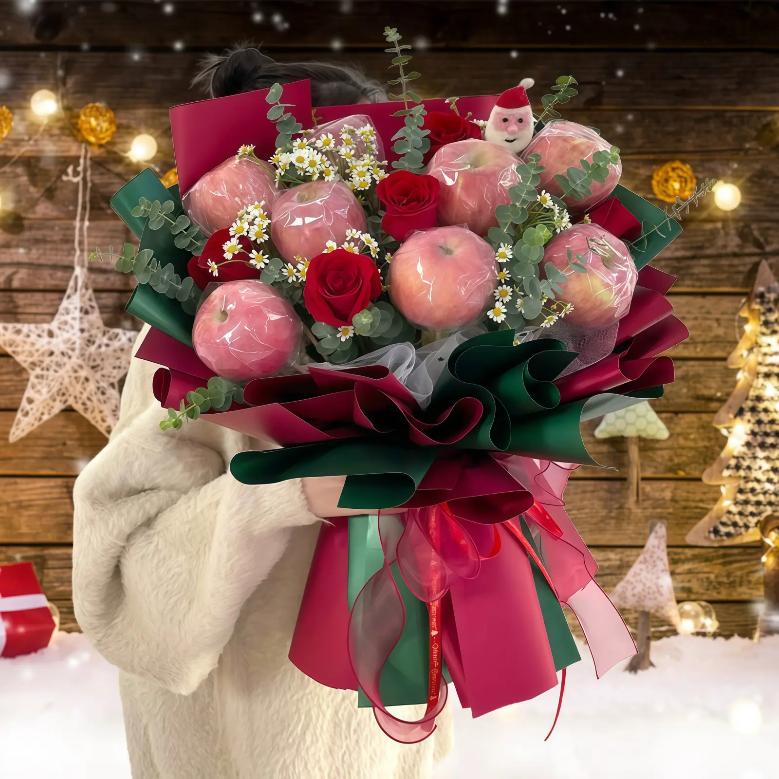 5 Red Roses Bouquet – Sweet Bounty 5 Red Roses Bouquet with Fresh Apples - Sweet Bounty Gift