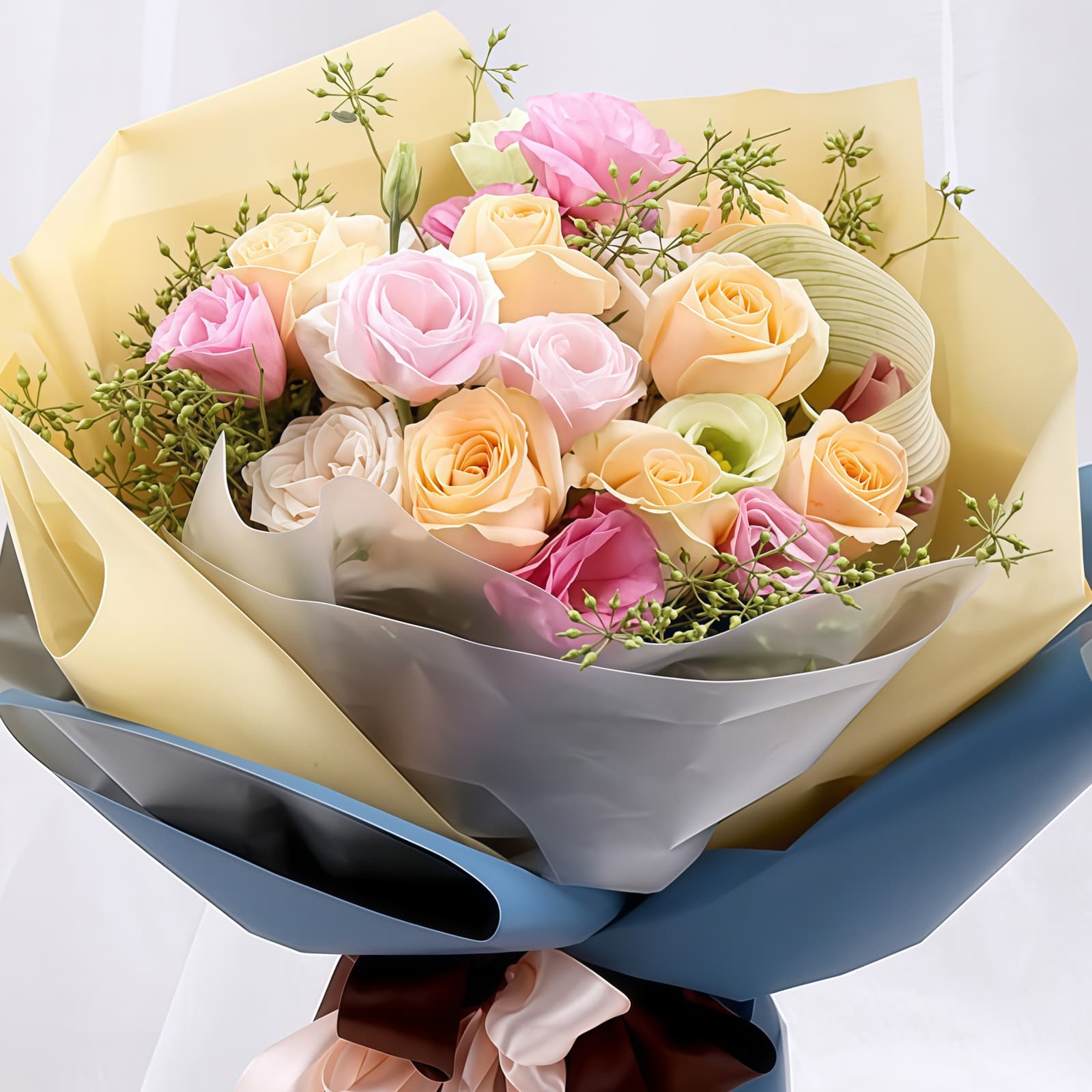 心心相印 · 香槟玫瑰与粉龙胆 10 Mixed Roses Bouquet - Gentle Affection | Elegant Floral Gift - 3