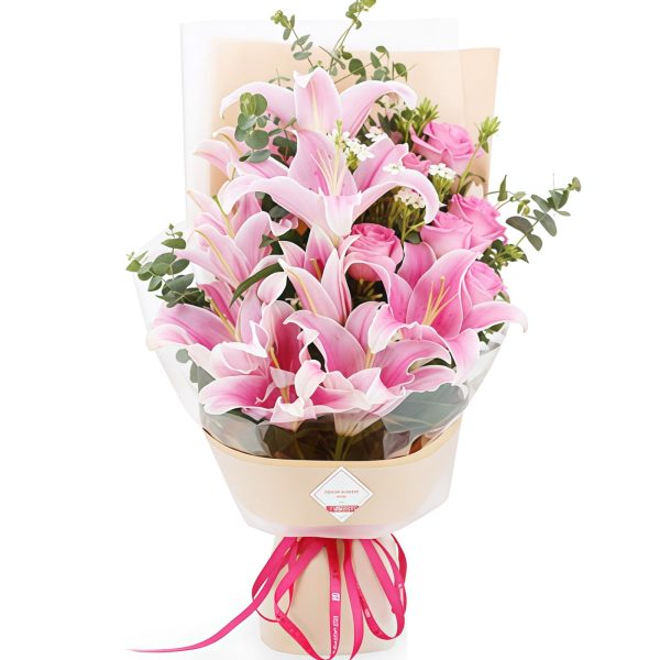 浪漫至真 · 粉百合与玫瑰花束 Pure Romance: 6 Pink Lilies & 6 Pink Roses Bouquet | Fresh Floral Gift