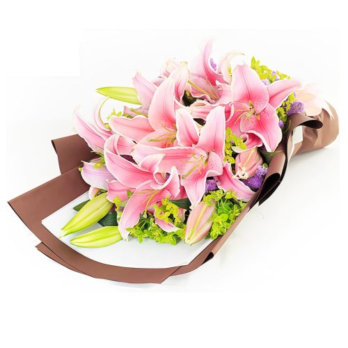 12 Pink Lilies Bouquet – Sweet Companionship 12 Pink Lilies Bouquet | Elegant Floral Gift for Anniversaries & Love