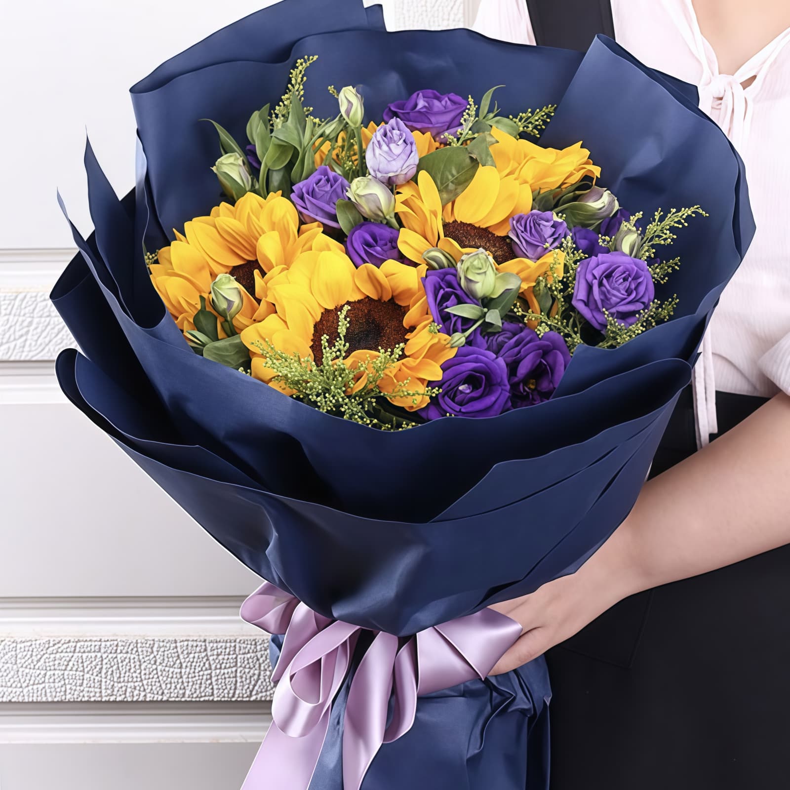 向日葵的夏天 · 向日葵与紫色桔梗花束 Sunflowers & Purple Eustoma Bouquet | Summer Joy Floral Arrangement - 2