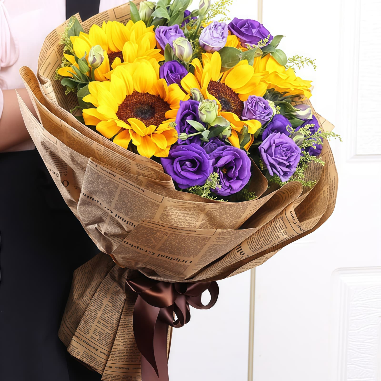 5 Sunflowers & Eustoma Bouquet – Summer Joy – 1 Sunflowers & Purple Eustoma Bouquet | Summer Joy Floral Arrangement - 1