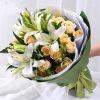 3 White Lilies & 19 Champagne Roses Bouquet | Sweet Encounter Flower Gift - 1
