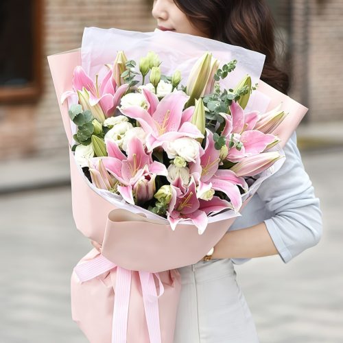 思念 · 粉百合与桔梗花束 8 Pink Lilies Bouquet - Thinking of You Fresh Flower Arrangement - 1