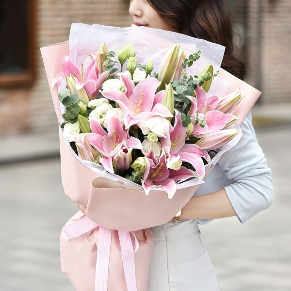 思念 · 粉百合与桔梗花束 8 Pink Lilies Bouquet - Thinking of You Fresh Flower Arrangement - 1