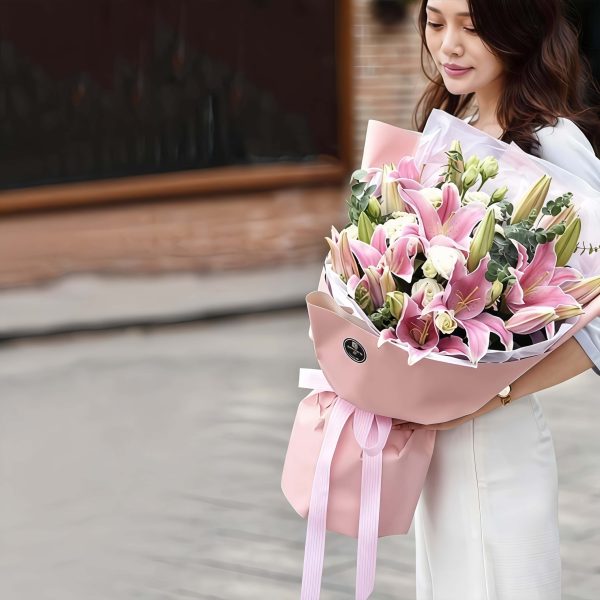 思念 · 粉百合与桔梗花束 8 Pink Lilies Bouquet - Thinking of You Fresh Flower Arrangement - 3