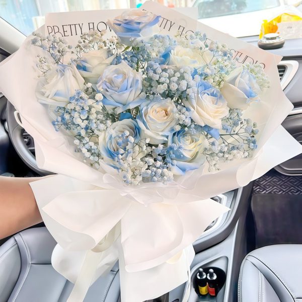 纯度·11冰蓝色玫瑰花束 11 Ice Blue Roses Bouquet - Serene Grace | Elegant Floral Gift
