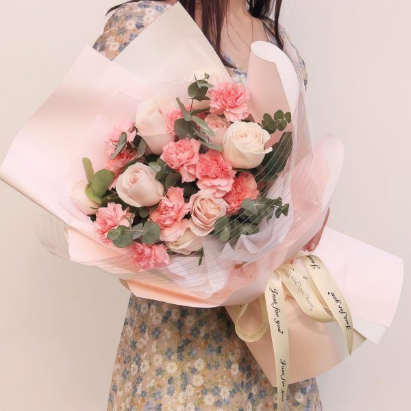19 Carnation and Rose Bouquet - Blush Harmony | Elegant Floral Gift