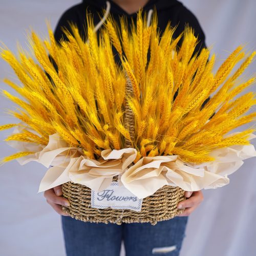 Golden Barley Flower Basket - Prosperity & Success Gift