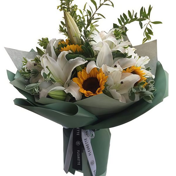 4 Sunflowers & 6 Lilies Bouquet - Warm Wishes Floral Arrangement - 1