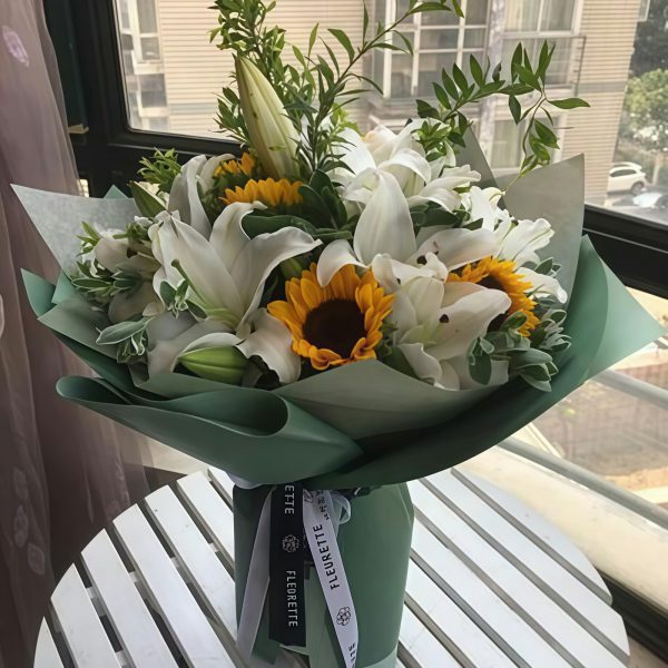 4 Sunflowers & 6 Lilies Bouquet - Warm Wishes Floral Arrangement - 3