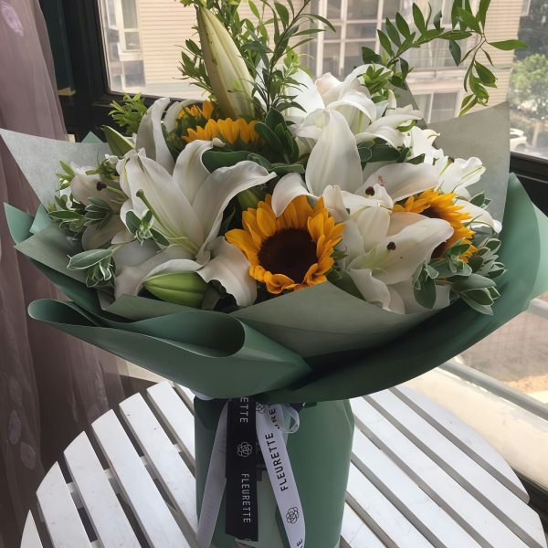 4 Sunflowers & 6 Lilies Bouquet - Warm Wishes Floral Arrangement - 2