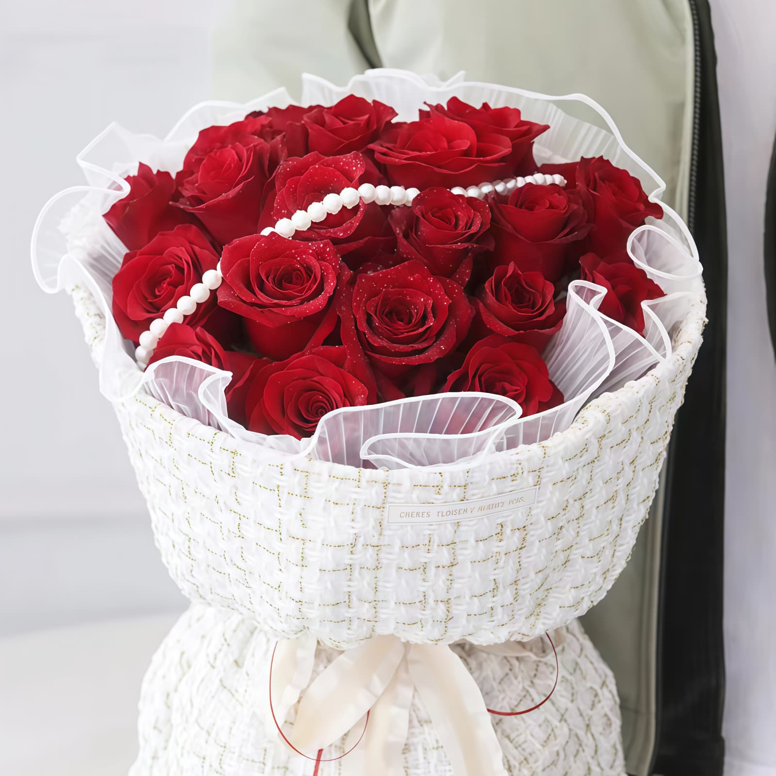 19 Red Roses Bouquet – Classic Grace 19 Red Roses Bouquet with Pearl Accents - Classic Grace