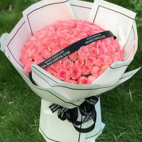 语笑嫣然 · 99朵戴安娜粉玫瑰花束 99 Diana Pink Roses Bouquet - Endless Romance Floral Gift