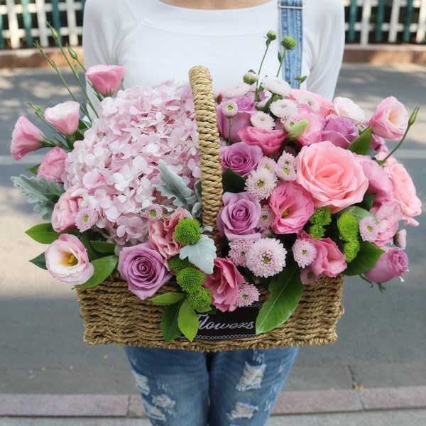 Forever Love · 海洋之歌粉玫瑰与桔梗花束 Romantic Melody: Hydrangea, Rose & Eustoma Floral Basket