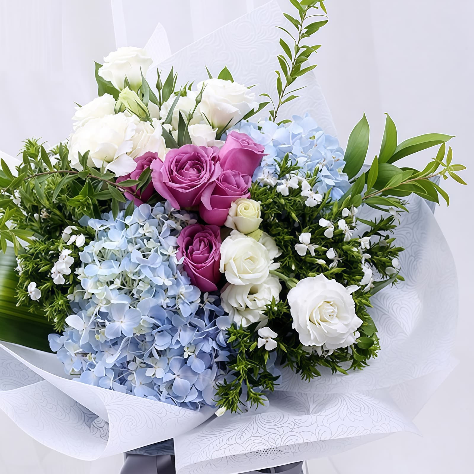 最初的梦想 · 紫玫瑰与蓝色绣球混搭 Purple Roses & Blue Hydrangea Bouquet - Dreamy Elegant Floral Gift - 2