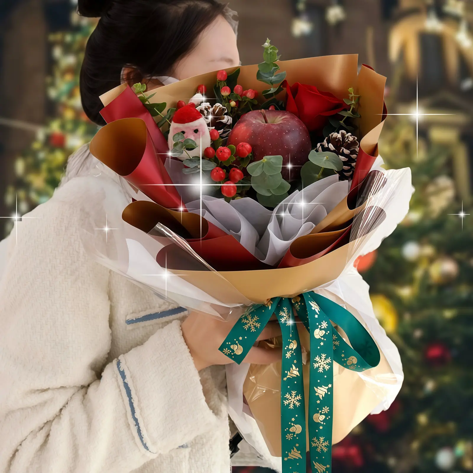 Red Rose Apple Bouquet – Pure Harmony Red Rose Apple Bouquet - Pure Harmony | Elegant Winter Floral Gift