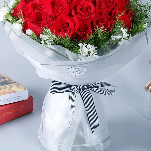 33 Red Roses and Dianthus Bouquet - Wonderful Memories Floral Gift - 2