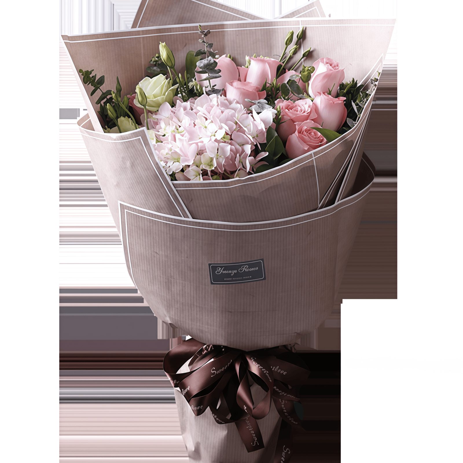 11 Pink Roses & Hydrangea Bouquet – Blushing Romance – 1 Blushing Romance: 11 Pink Roses & Hydrangea Bouquet - 1