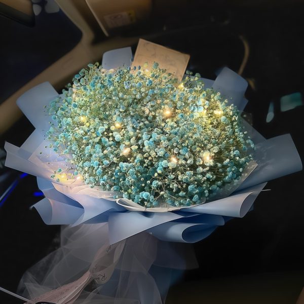 阳春疏影 · 蓝色满天星花束 Blue Baby’s Breath Bouquet - Morning Glow | Enchanting LED Floral Gift