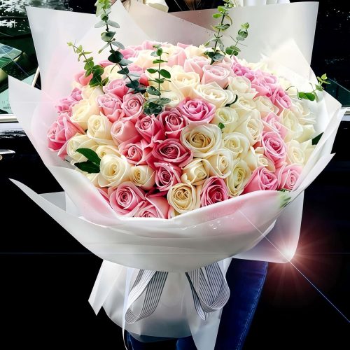 永恒的爱 · 粉白玫瑰花束 99 Pink and White Roses Bouquet - Unending Love Floral Gift