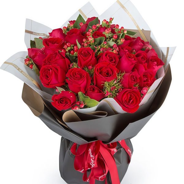 牵手一生 · 33枝红玫瑰与红豆花束 33 Red Roses Bouquet - Eternal Devotion | Romantic Floral Gift