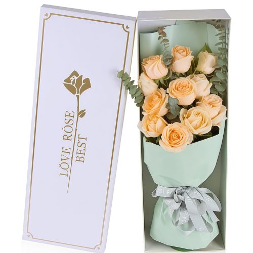 心晴 · 香槟玫瑰手捧花 11 Champagne Roses Bouquet - Radiant Heart | Elegant Floral Gift