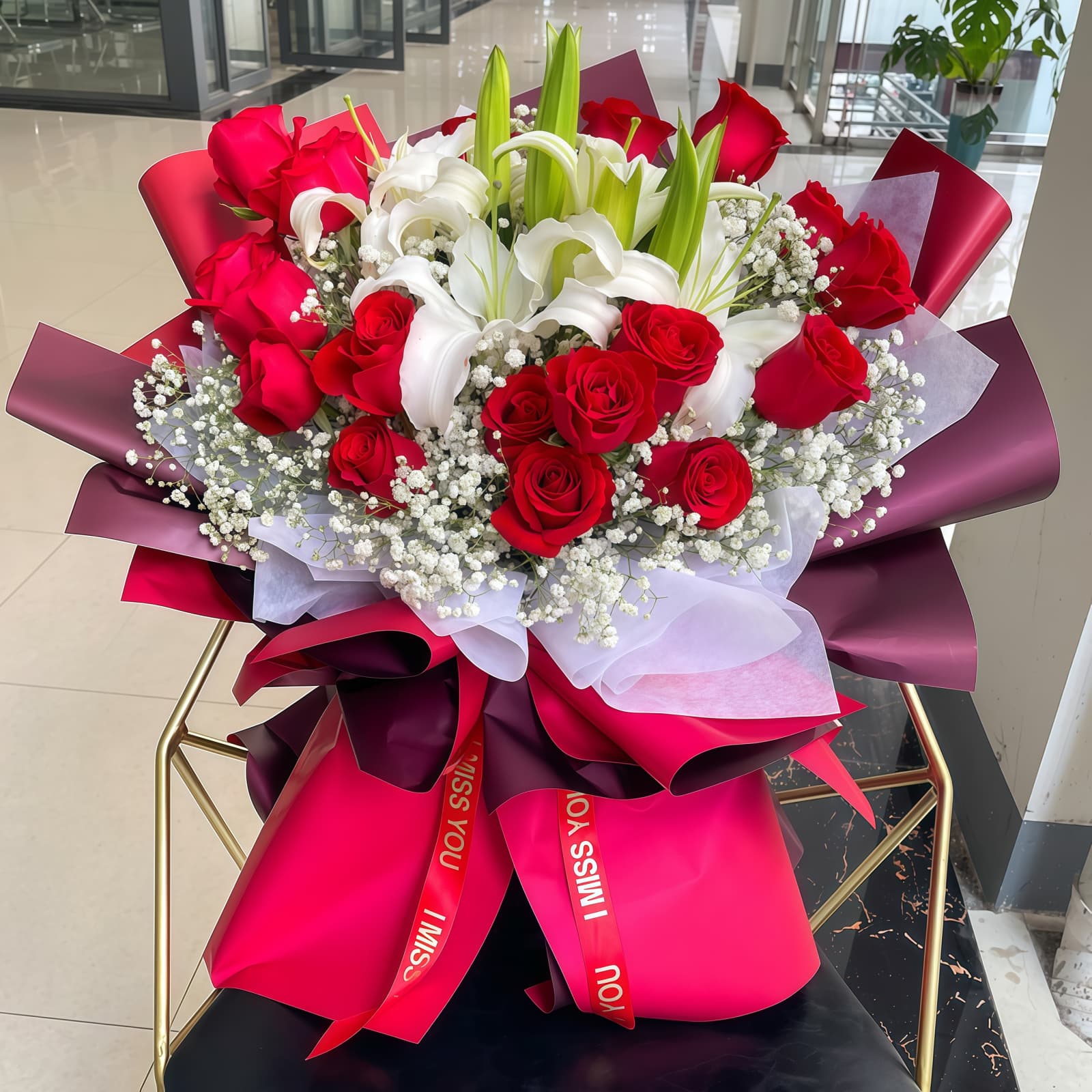 22-Stem Red Rose & Lily Bouquet – Joy & Harmony 22-Stem Red Rose & Lily Bouquet | Elegant Floral Arrangement for Love