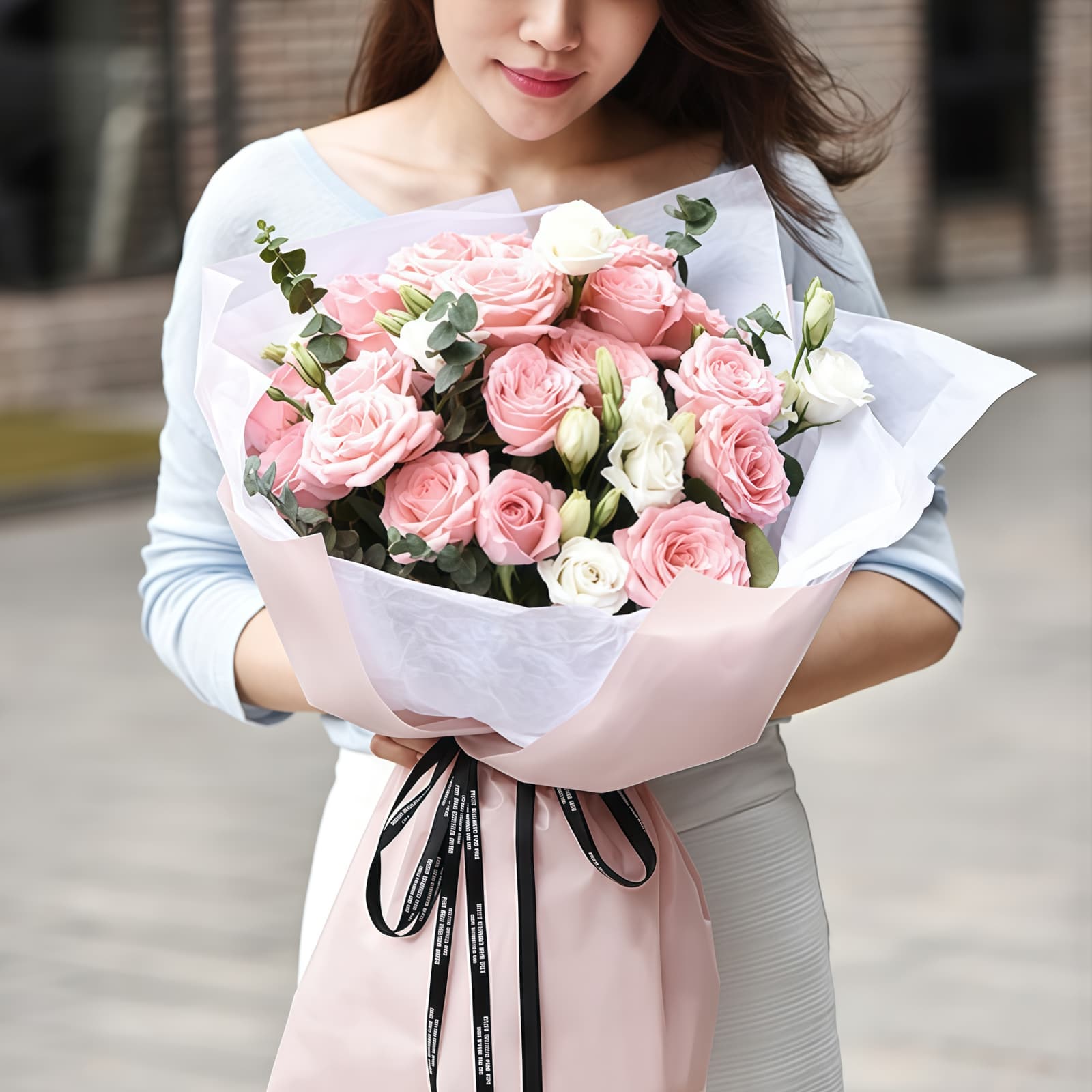 岁月静好 · 粉玫瑰与桔梗搭配 19 Pink Roses Bouquet - Forever Young | Elegant Floral Gift - 3