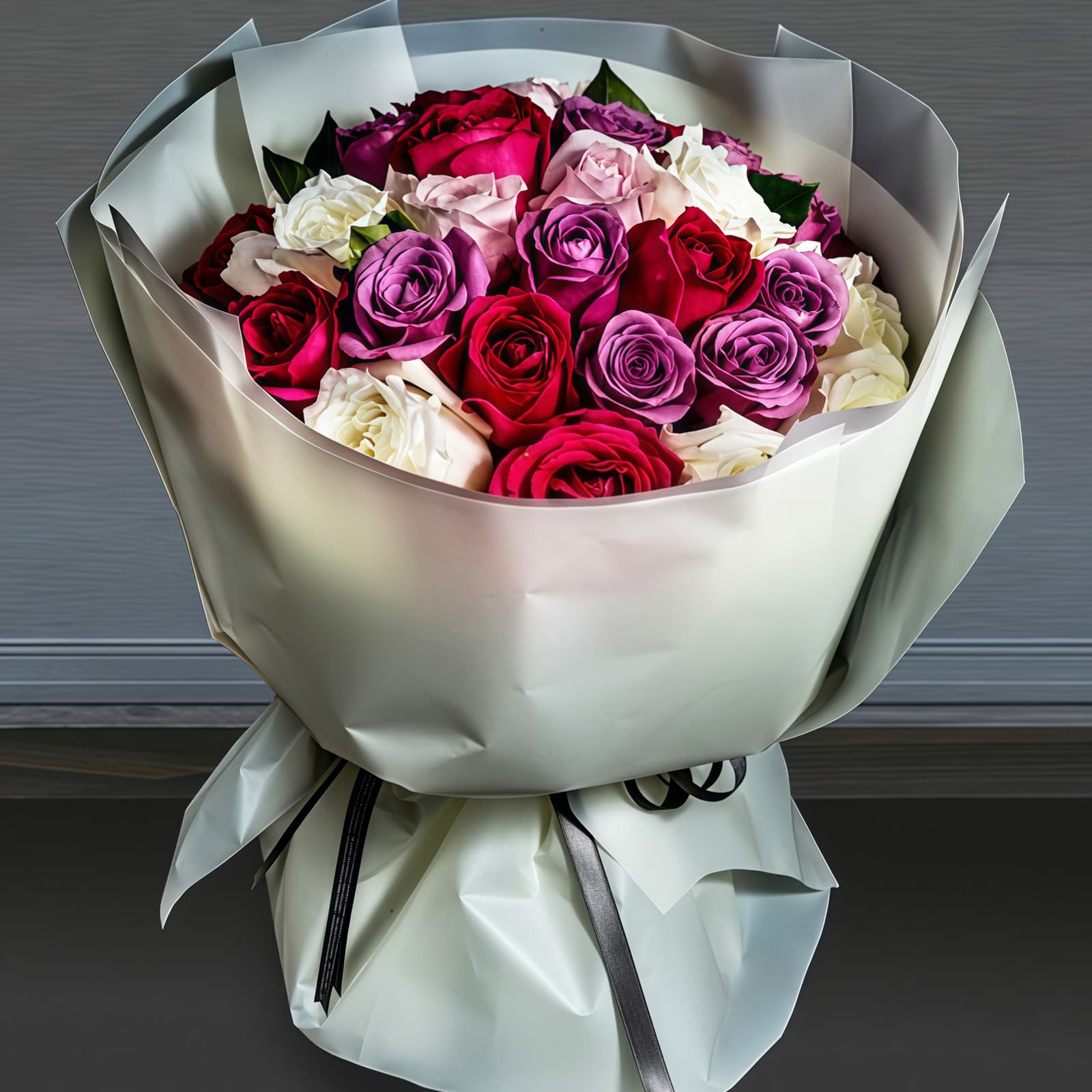 33 Multi-Color Roses Bouquet – Vibrant Bloom – 1 33 Multi-Color Roses Bouquet | Vibrant Assorted Flower Arrangement - 1